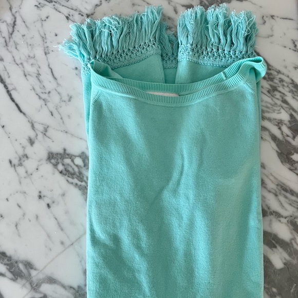 Sail to Sable long sleeve fringe bottom aqua dress (cotton/nylon) size small - Picture 2 of 3